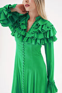 Green High collar ruffle-detail shirt dress 94465