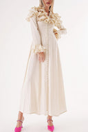 Ecru High collar ruffle-detail shirt dress 94465