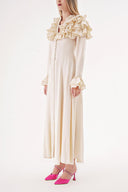 Ecru High collar ruffle-detail shirt dress 94465