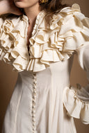 Ecru High collar ruffle-detail shirt dress 94465