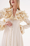 Ecru High collar ruffle-detail shirt dress 94465