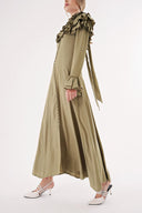 Khaki High collar ruffle-detail shirt dress 94465