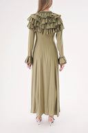 Khaki High collar ruffle-detail shirt dress 94465