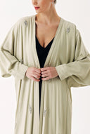 Light Green Crystal Stone embroidered long sleeve caftan 94467