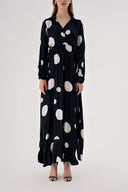 Black Wrap closure shirt collar long dress 94485