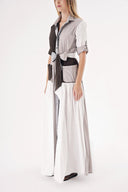 Mixed Colors Contrast fabric combination shirred shirt dress 94494