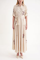 Beige Embroidered maxi shirt dress 94497