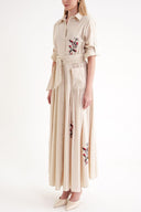 Beige Embroidered maxi shirt dress 94497