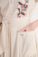 Beige Embroidered maxi shirt dress 94497