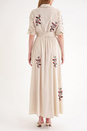 Beige Embroidered maxi shirt dress 94497