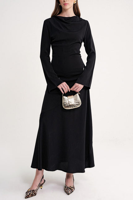 Black Off-neck neckline fitted slit dress 94502