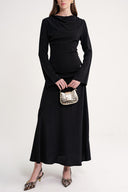 Black Draped neckline, bodycon slit dress 94502