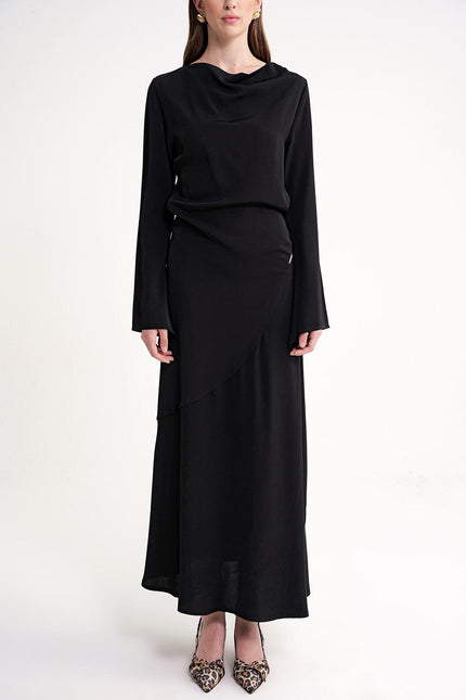 Black Off-neck neckline fitted slit dress 94502