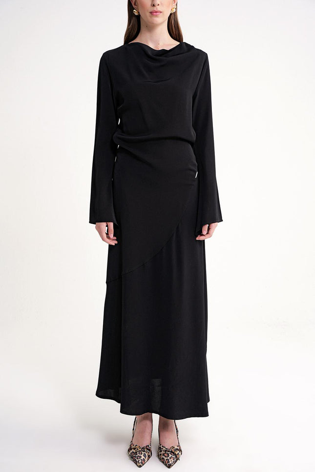 Black Off-neck neckline fitted slit dress 94502