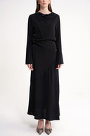 Black Draped neckline, bodycon slit dress 94502