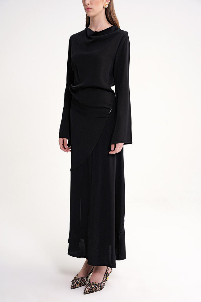 Black Off-neck neckline fitted slit dress 94502