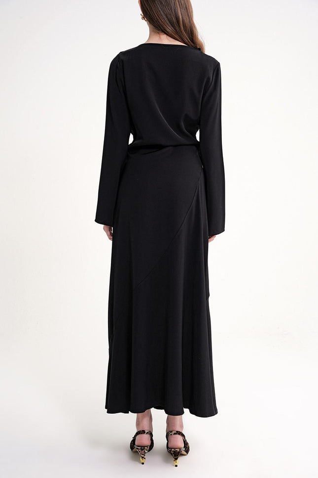 Black Off-neck neckline fitted slit dress 94502