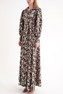 Patterned Balloon sleeve sitting on the waist long shirt dress 94508