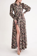 Patterned Balloon sleeve sitting on the waist long shirt dress 94508