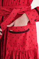 Red Gathered long shirt dress with lace detail 94511