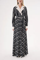 Black Beige Striped Wide neck padded dress 94513