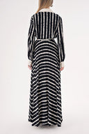 Black Beige Striped Wide neck padded dress 94513