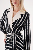 Black Beige Striped Wide neck padded dress 94513