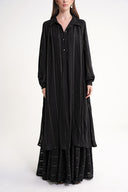 Black Gathered, loose-fitting belted long dress 94517