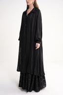Black Gathered, loose-fitting belted long dress 94517