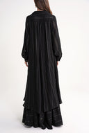 Black Gathered, loose-fitting belted long dress 94517