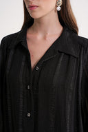 Black Gathered, loose-fitting belted long dress 94517