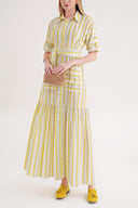 Yellow Gathered long shirt dress 94523