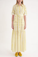 Yellow Gathered long shirt dress 94523