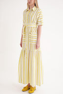Yellow Gathered long shirt dress 94523