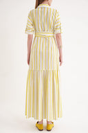 Yellow Gathered long shirt dress 94523