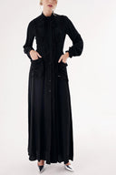Black Tie-neck long dress 94525