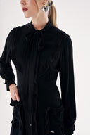 Black Tie-neck long dress 94525