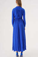 Blue Tie-neck long dress 94525