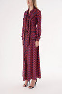 Patterned Tie-neck long dress 94525