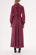 Patterned Tie-neck long dress 94525