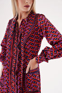 Patterned Tie-neck long dress 94525