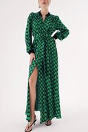 Green Printed wide cut shirt dress 94527