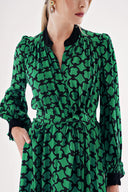 Green Printed wide cut shirt dress 94527