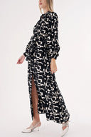 Black Beige Printed wide cut shirt dress 94527