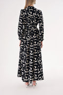 Black Beige Printed wide cut shirt dress 94527