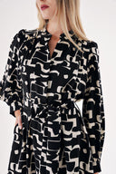 Black Beige Printed wide cut shirt dress 94527