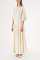 Ecru Flared sleeve ribbon-detailed ruffled dress 94538