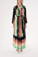 Mixed Colors Long dress with elasticated gathers at the waist 94541