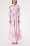 Light Pink Balloon sleeve ruffled crystal stone embellished shirt dress 94546