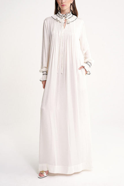 White Loose fit long dress with gipe embroidery detail 94452
